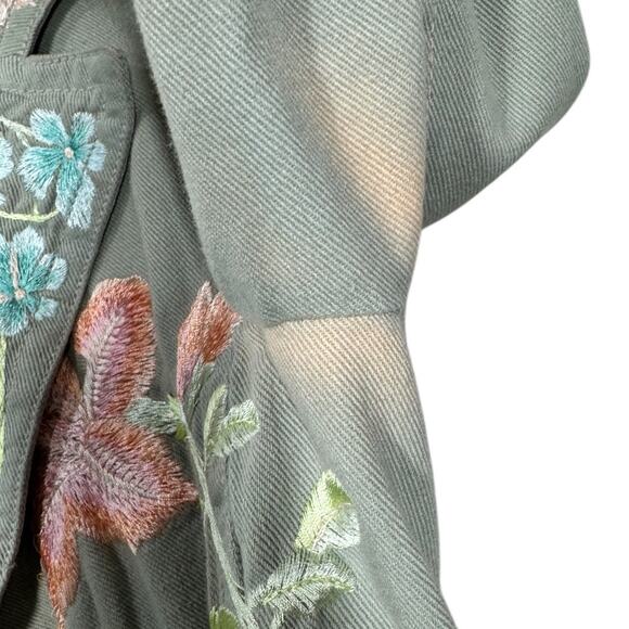 BIYA Johnny Was Floral Embroidered Jacket Small Khaki Boho Flaw Prairie Cottage - Picture 12 of 13